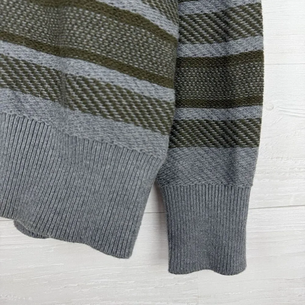 Banana Republic Men XL Traveler Stripe Shawl Collar Pullover Sweater Gray Cotton